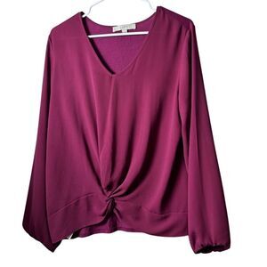 LOFT‎ Women's Twist Front Blouse Purple V-Neck balloon Sleeve Size M
